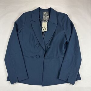 Worthington Open Front Blazer Women M Blue Wrinkle Free Dress Coat Career Office